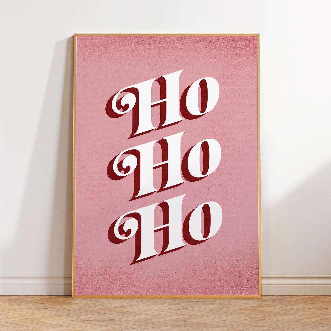 Ho Ho Ho Retro Pink Christmas Typography Festive Holiday Poster
