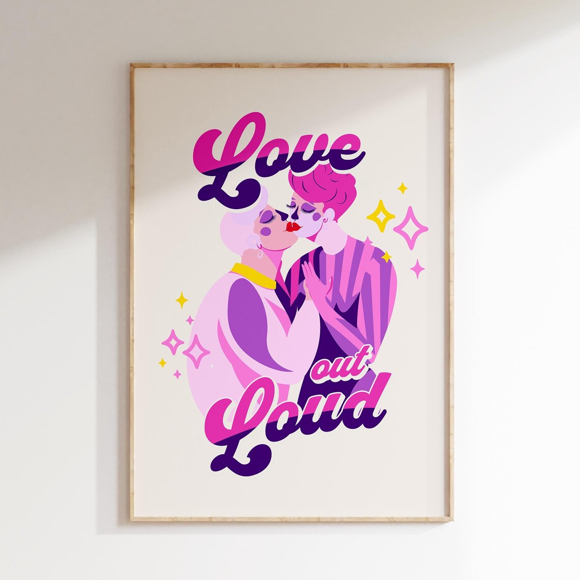 Love Out Loud Retro Couple Illustration LGBTQ Pride Romance Poster