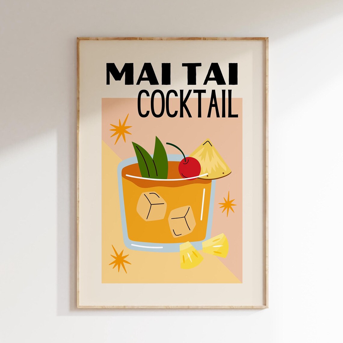 Mai Tai Cocktail Retro Tiki Drink Illustration Bar Cart Poster