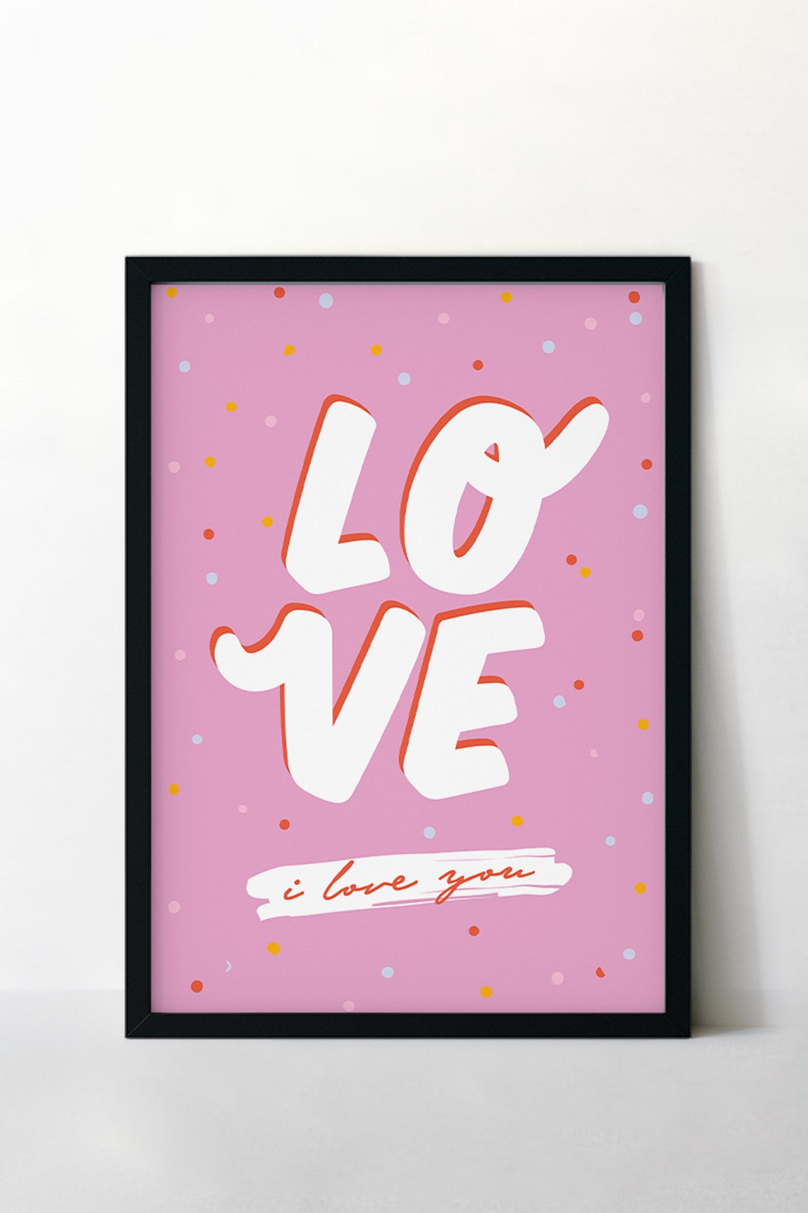 I Love You Pink Bubble Letter Sweet Valentine Typography Poster - Image 3