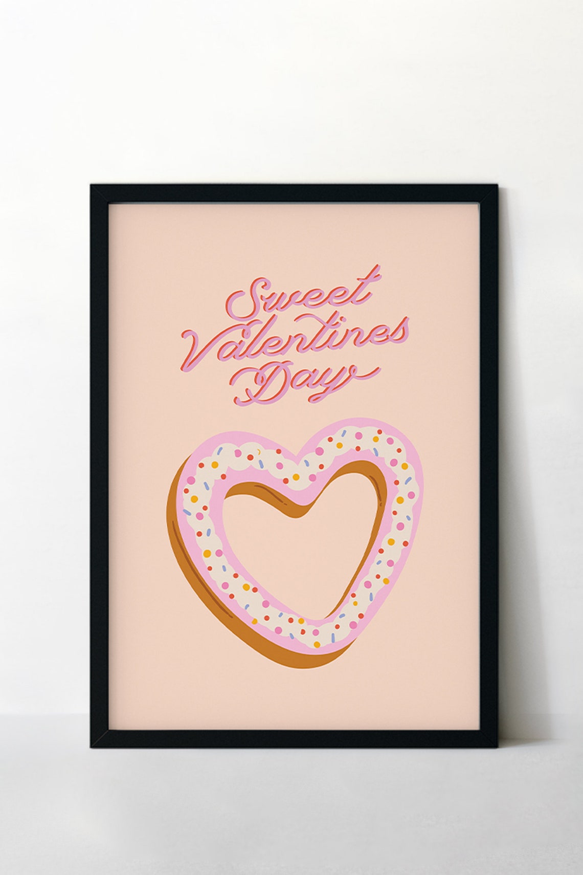 Sweet Valentines Day Heart Donut Pink Icing Sprinkles Cute Poster - Image 2