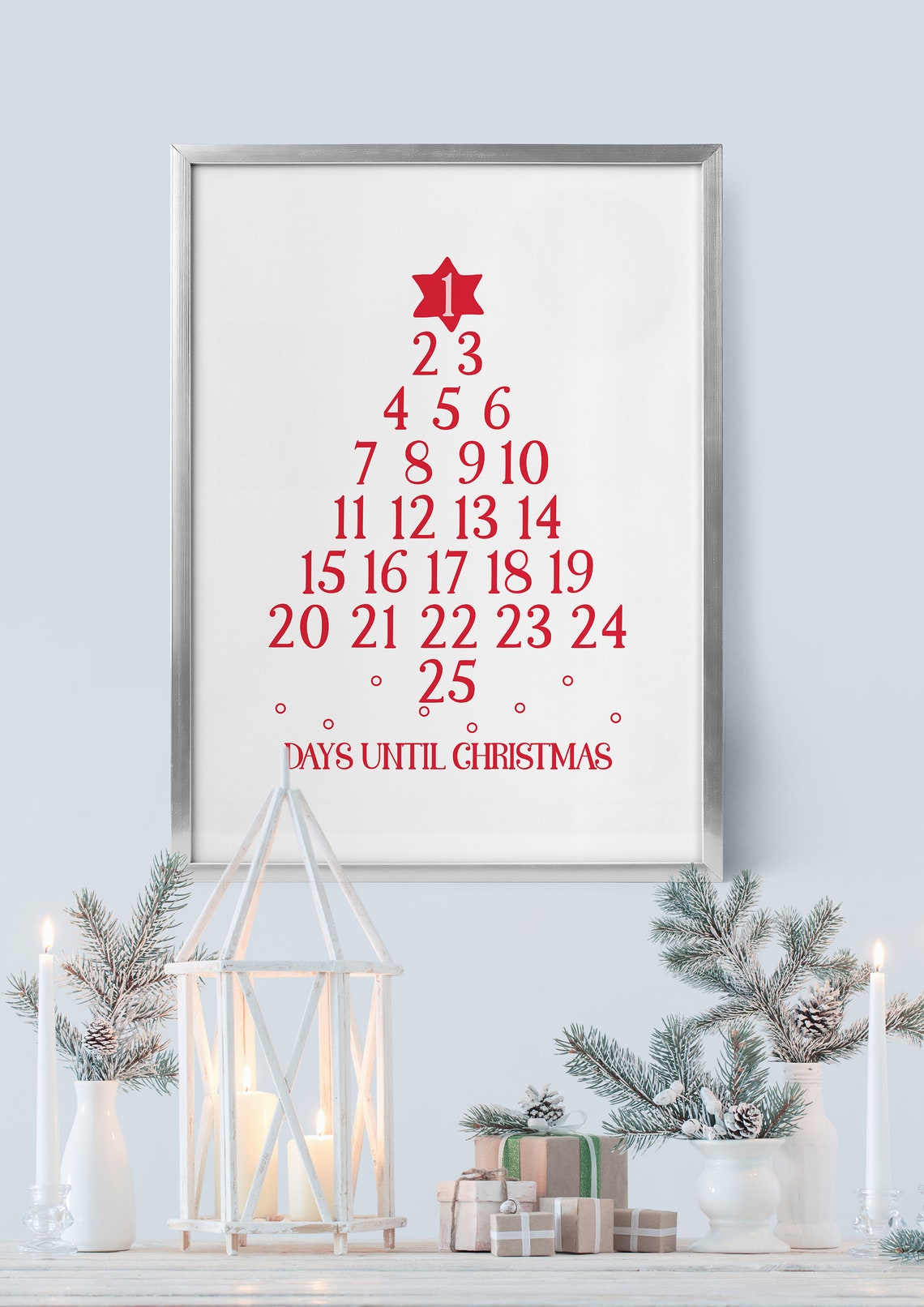 Days Until Christmas Countdown Tree Numbers Red Holiday Poster - Image 4