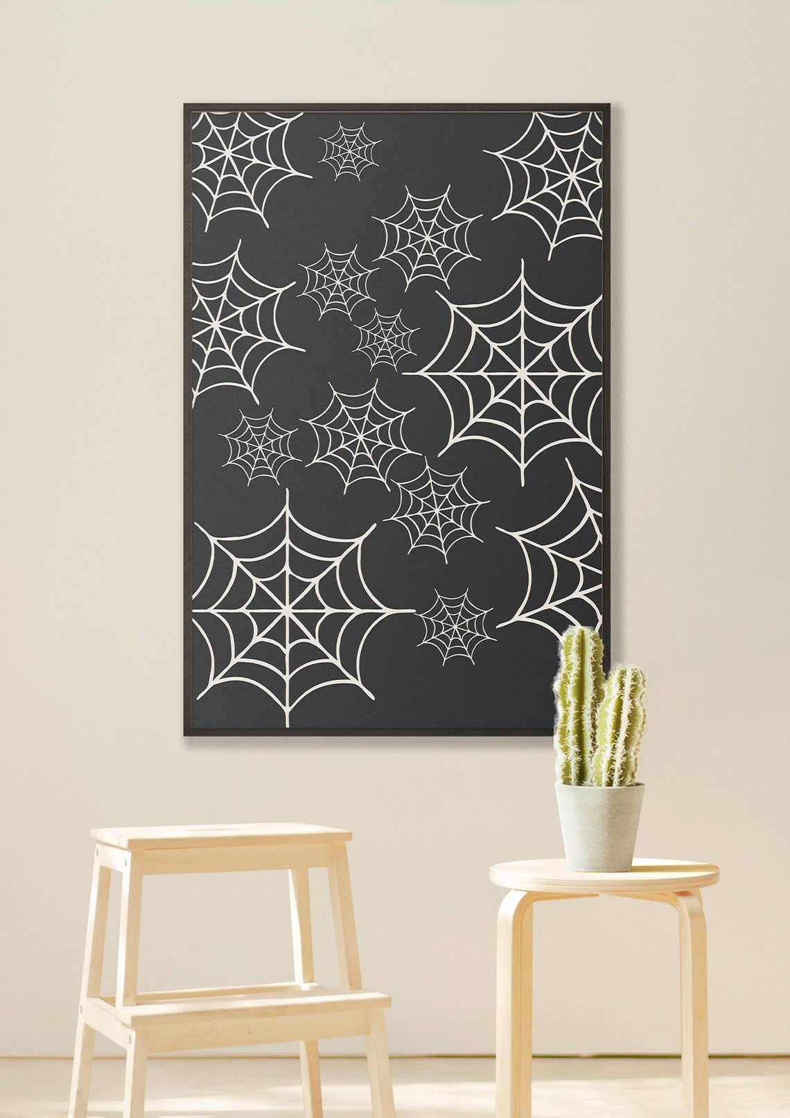 Spiderweb Pattern Monochrome Halloween Decorative Wall Poster - Image 2