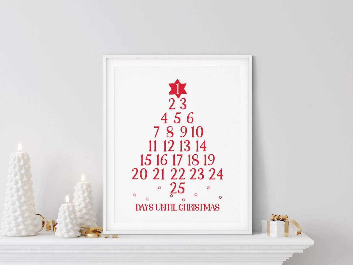 Red Advent Countdown Days Until Christmas Numbers Tree Poster - Image 3