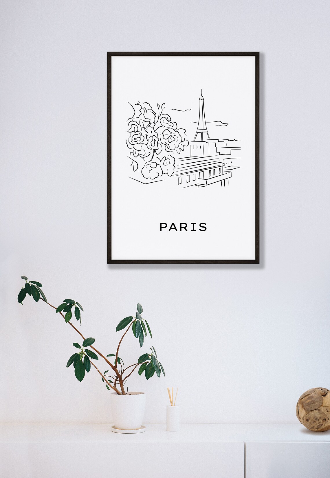 Eiffel Tower Roses Paris Black and White Line Art Travel Poster - Image 3