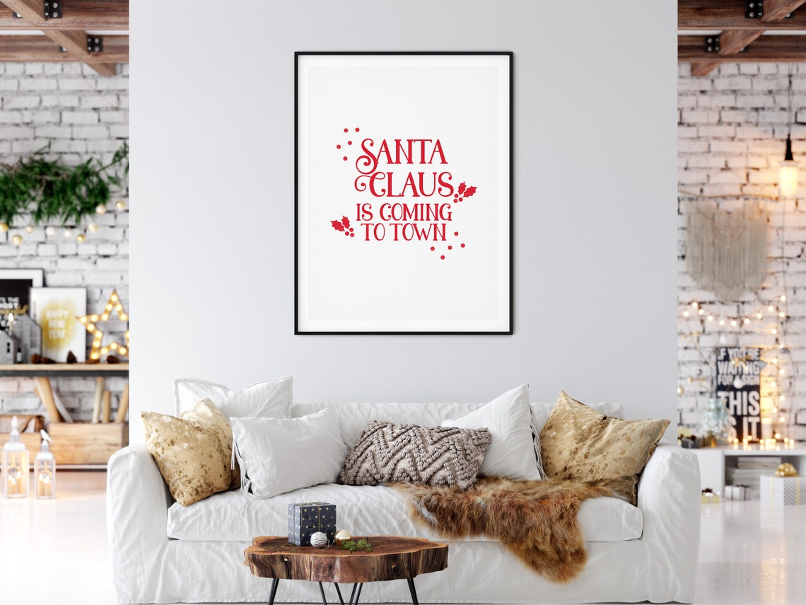 Santa Claus Is Coming to Town Holly Red Lettering Christmas Poster - Image 4