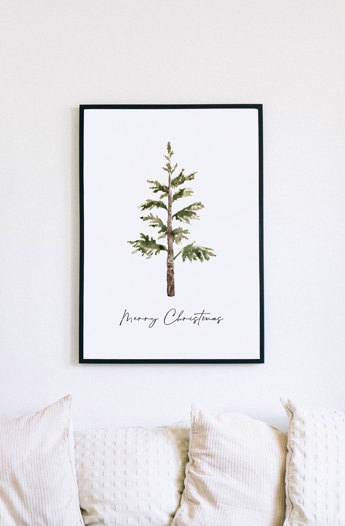 Merry Christmas Watercolor Pine Tree Minimalist Holiday Art Poster - Image 3