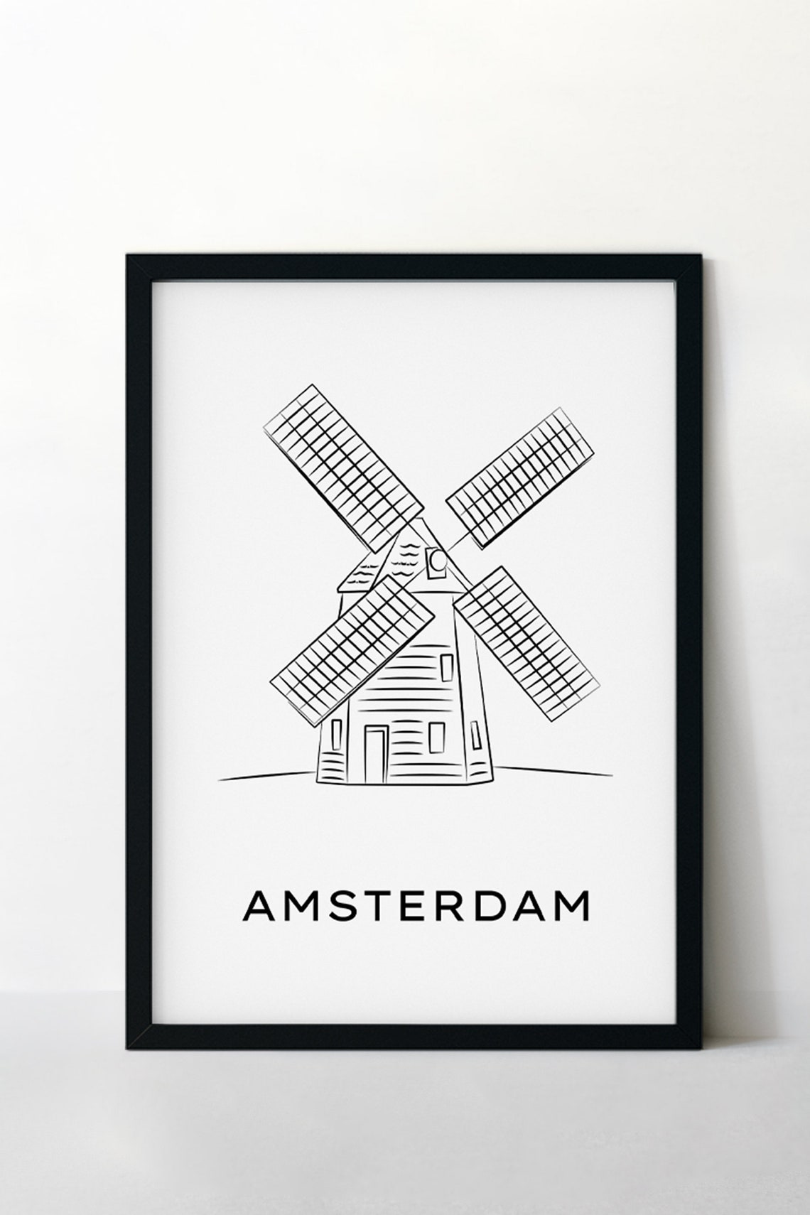 Amsterdam Windmill Line Art Minimalist Netherlands Travel Wall Poster - Image 5