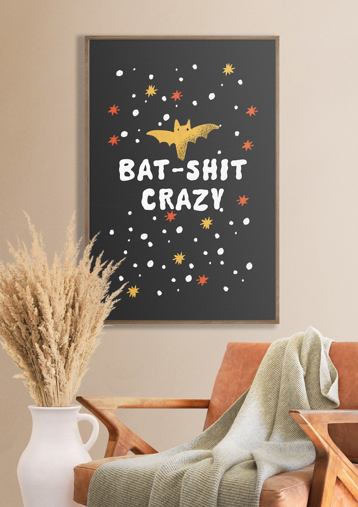 Bat Shit Crazy Funny Bat Stars Bold Halloween Typography Poster - Image 4