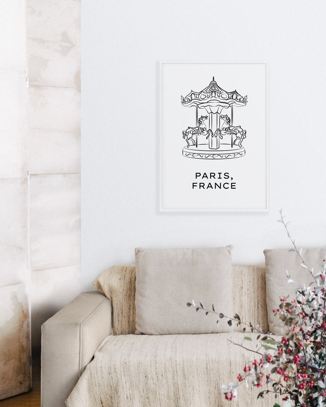 Paris France Carousel Line Art Poster Minimalist Travel Wall Decor - Image 2