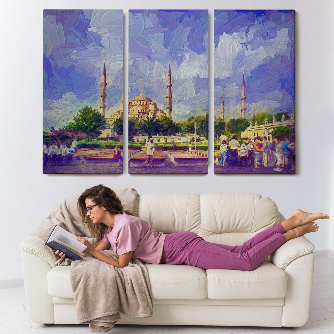Istanbul Sultan Ahmed Blue Mosque Lavender Sky Oil Painting Poster - Image 3
