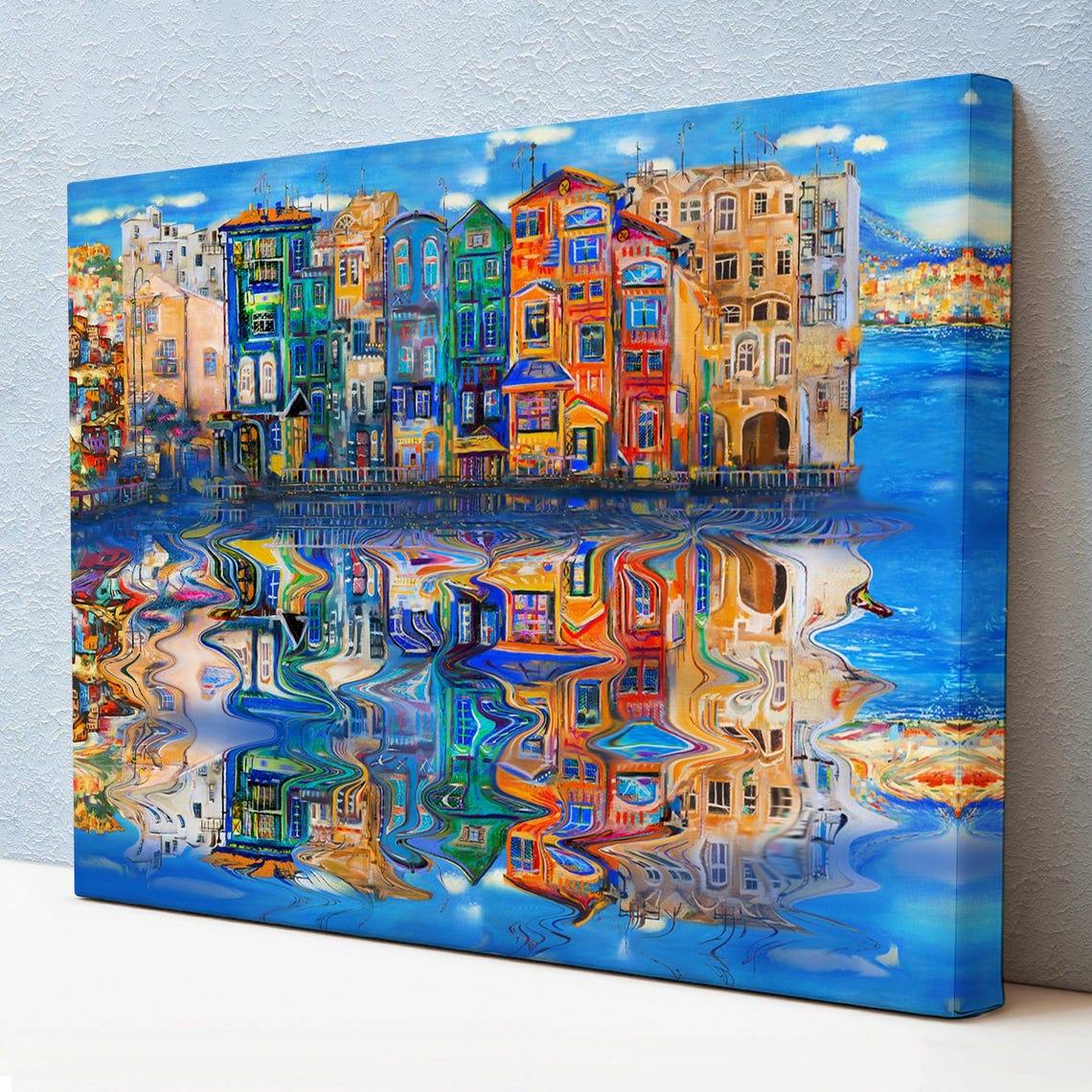 Amsterdam Canal Houses Colorful Waterfront Reflection Painting Poster