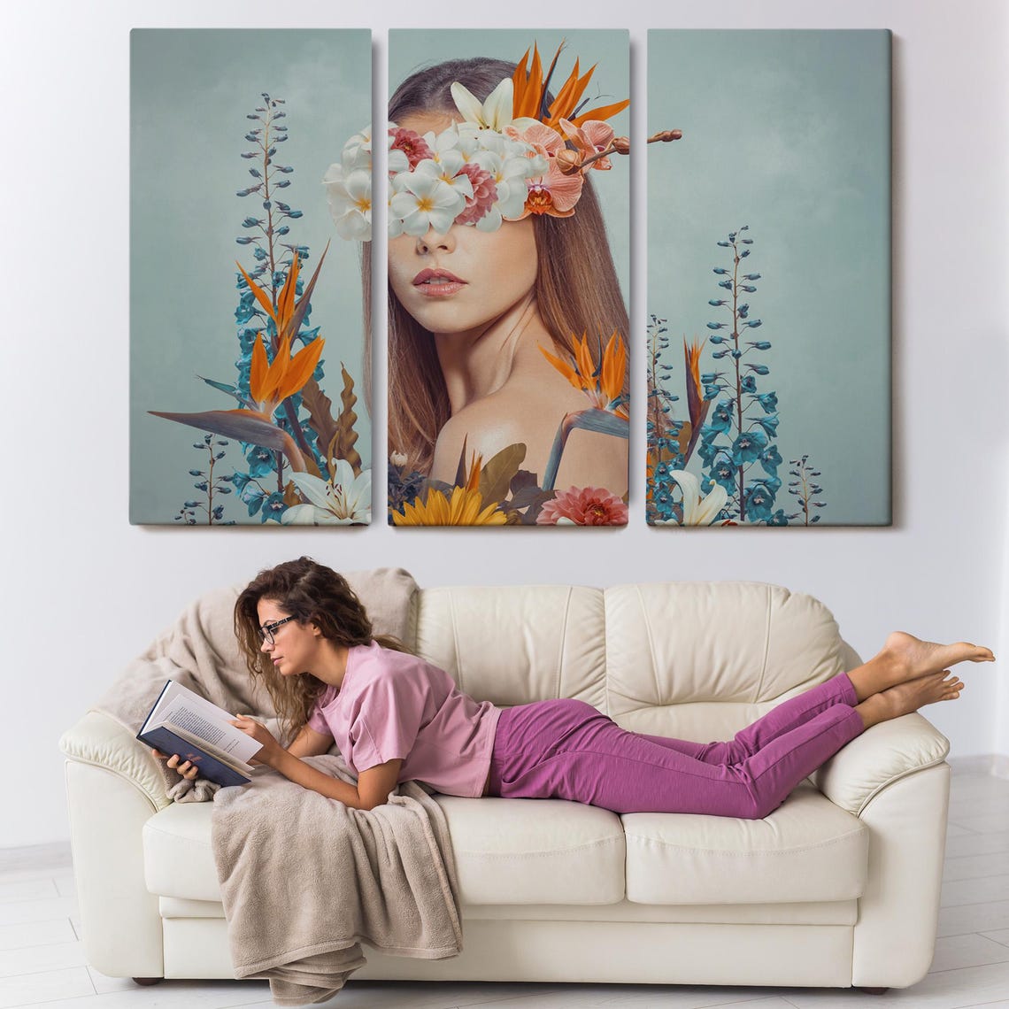 Woman Portrait Hidden Behind Tropical Orchid Bloom Collage Wall Art - Image 3