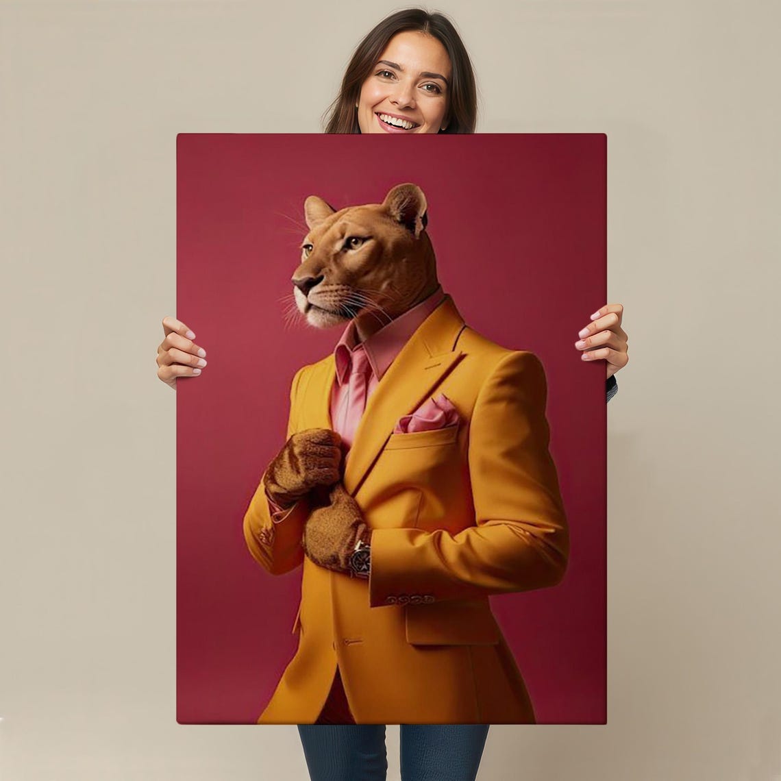 Elegant Panther In Yellow Suit Chic Wild Animal Fashion Poster - Image 4
