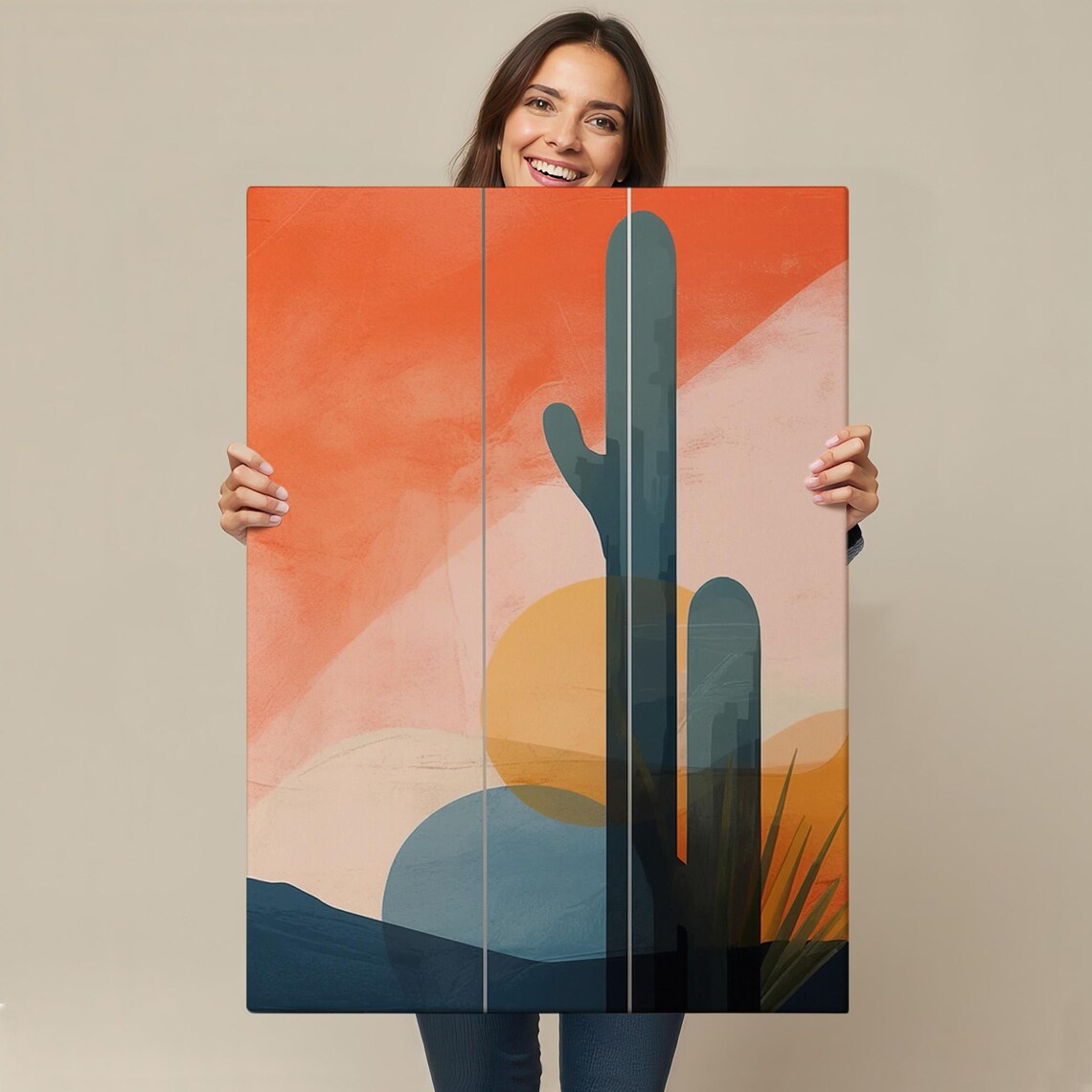 Cactus Patterned Soft Painting, Nature Decor - Image 4
