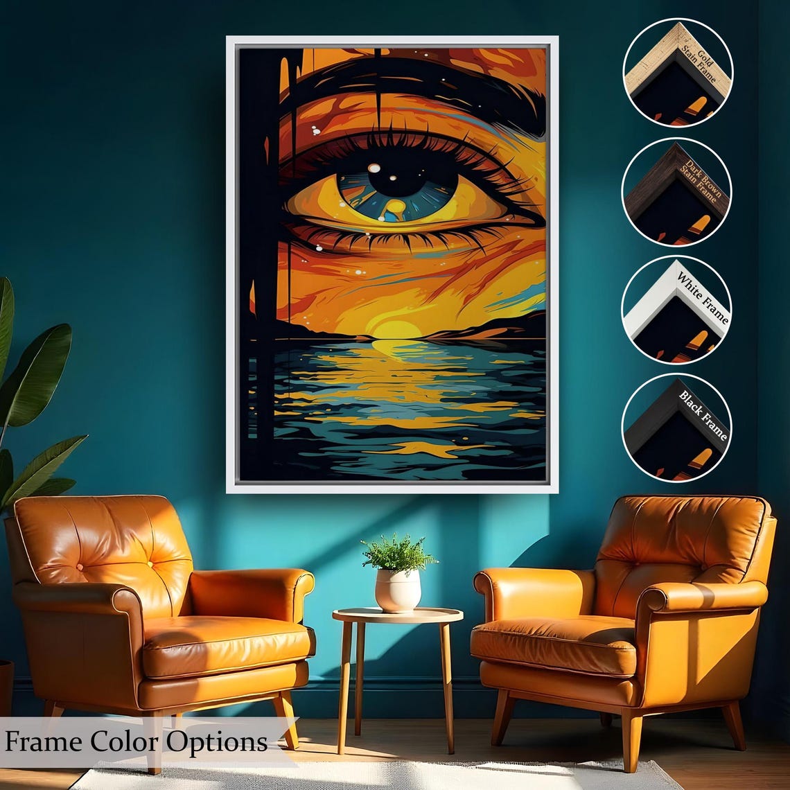 Giant Eye Over Ocean Sunset Surreal Orange Blue Pop Art Poster - Image 2