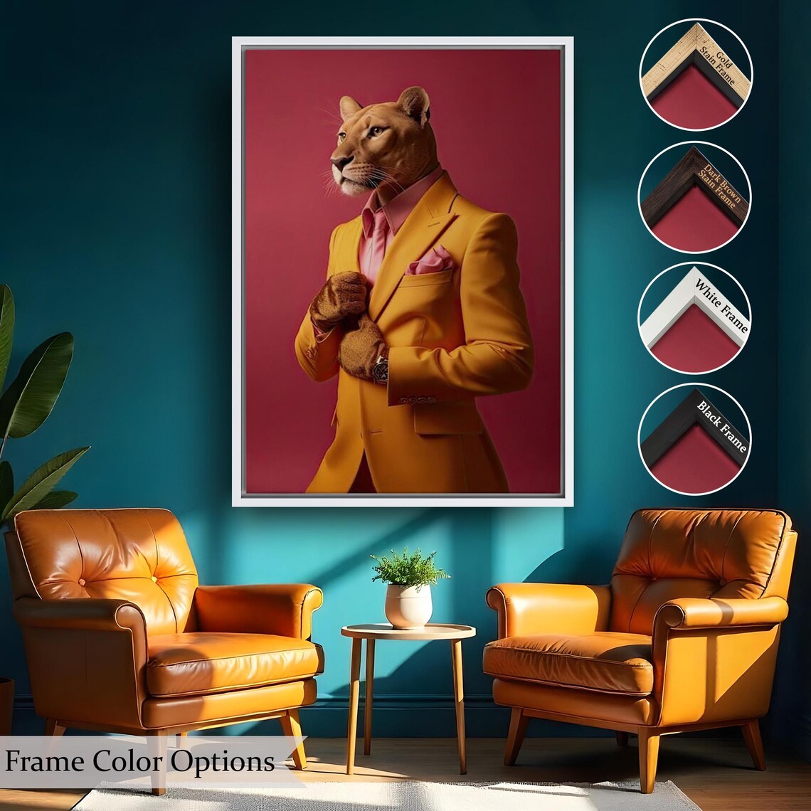 Elegant Panther In Yellow Suit Chic Wild Animal Fashion Poster - Image 2
