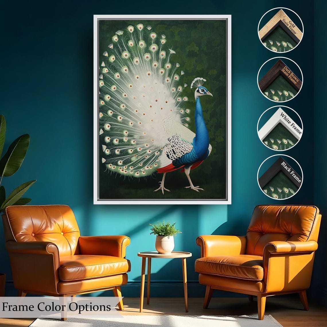 White Peacock Full Tail Fan Elegant Nature Painting Fine Wall Art - Image 2