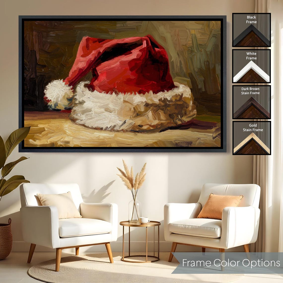 Impressionist Santa Hat Oil Painting Bold Brushstrokes Christmas Print - Image 2