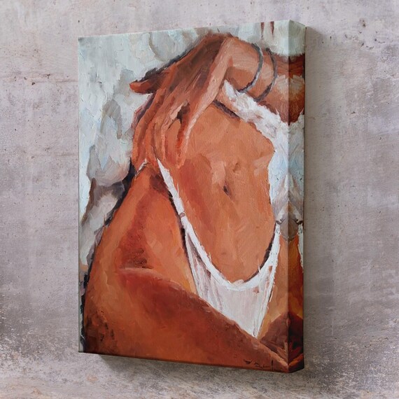 Reclining Woman Torso In White Underwear Impressionist Oil Painting Poster