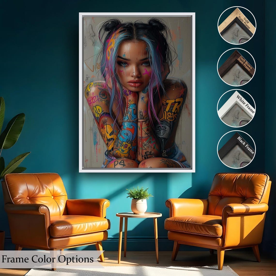 Graffiti Tattooed Woman Portrait Space Buns Street Art Modern Wall Art - Image 2