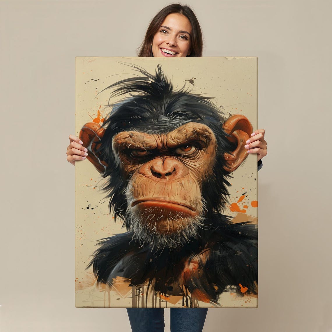 Grumpy Chimpanzee Furrowed Brow Funny Moody Animal Art Poster - Image 4