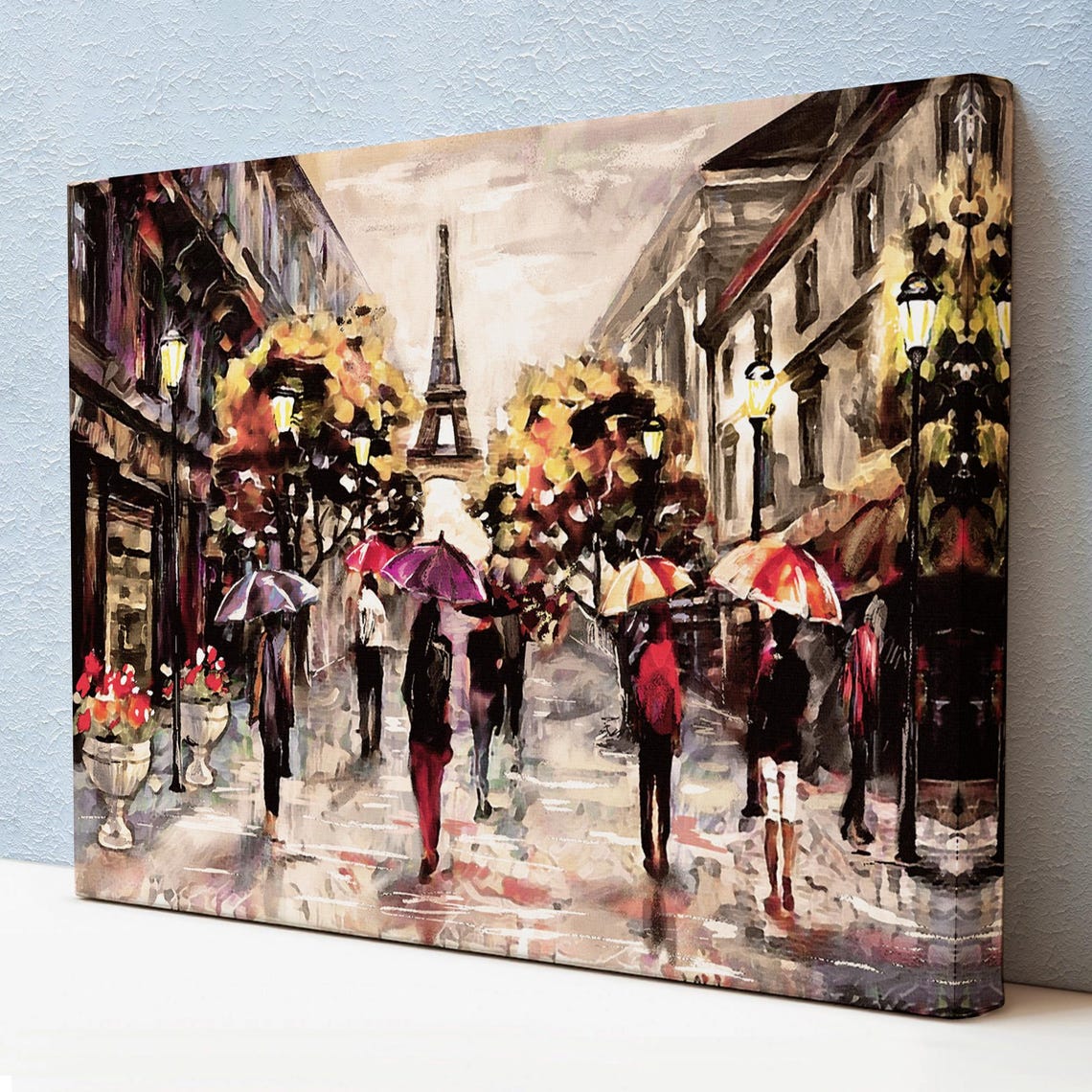 Paris France Eiffel Tower Rainy Umbrella Street Autumn Poster