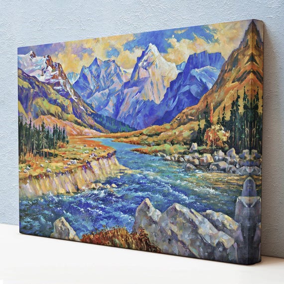 Caucasus Mountains View Oil Painting Style Decorative Art Nature Wall Decor Nature Print Nature Wall Decor