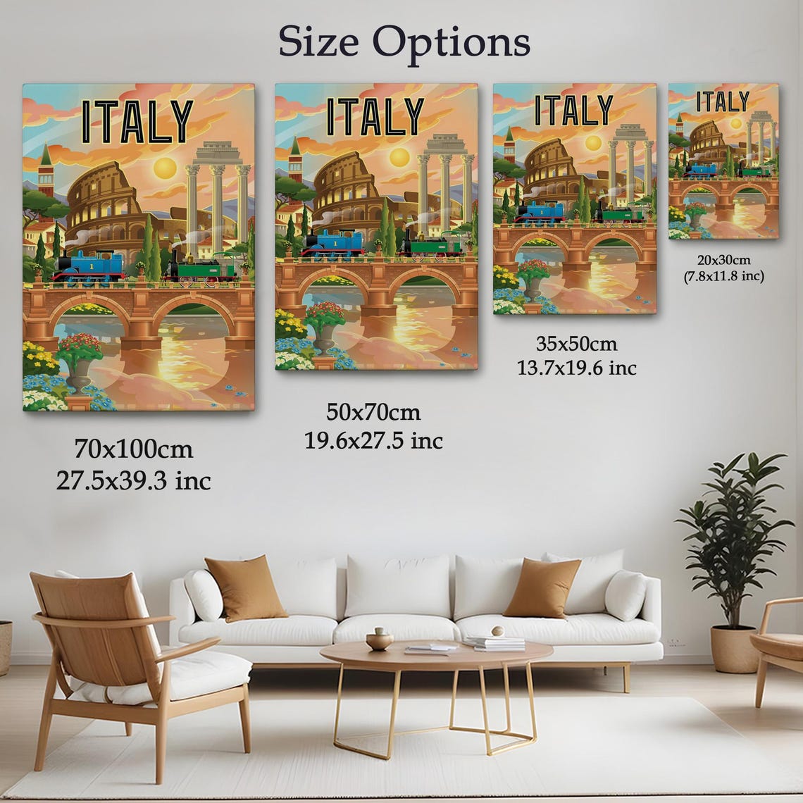 Italy Colosseum Rome Vintage Travel Landmarks Sunset Train Poster - Image 4