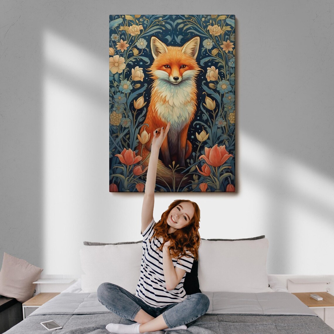Red Fox Among Blooms Floral Wildlife Decorative Nature Art Poster - Image 3