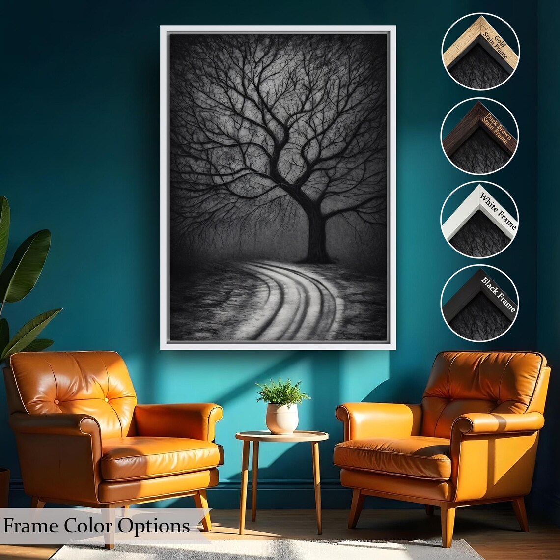 Mysterious Tree In The Dark Painting Nature Art Nature Print Landscape Wall Table Nature Wall Decor - Image 2