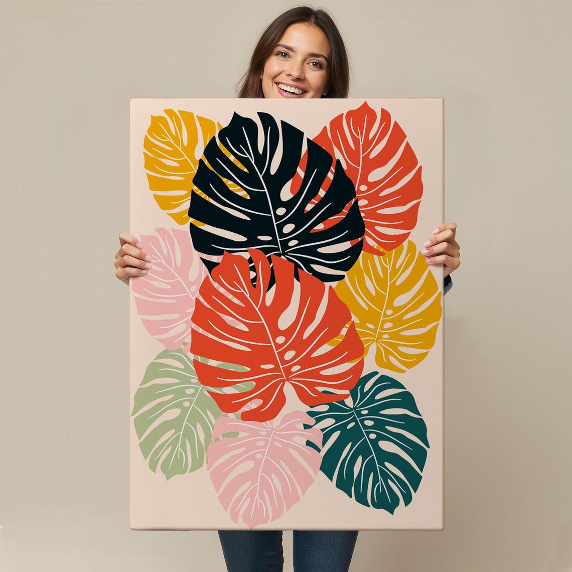 Colorful Monstera Leaves Tropical Botanical Green Leaf Art Print - Image 4