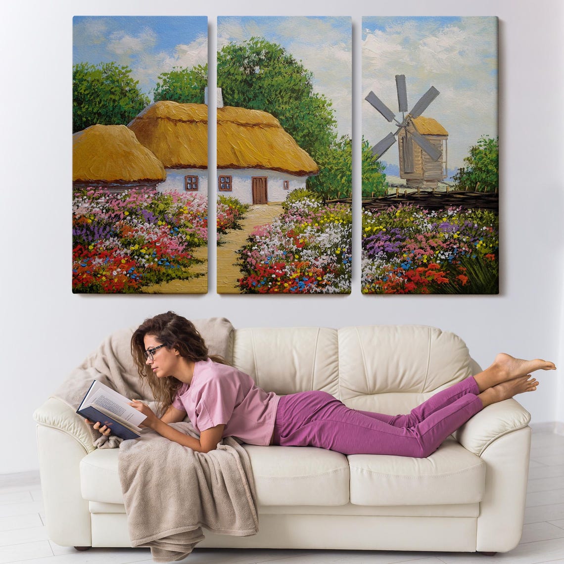 Ukrainian Village Thatched House Windmill Flower Garden Art Poster - Image 3