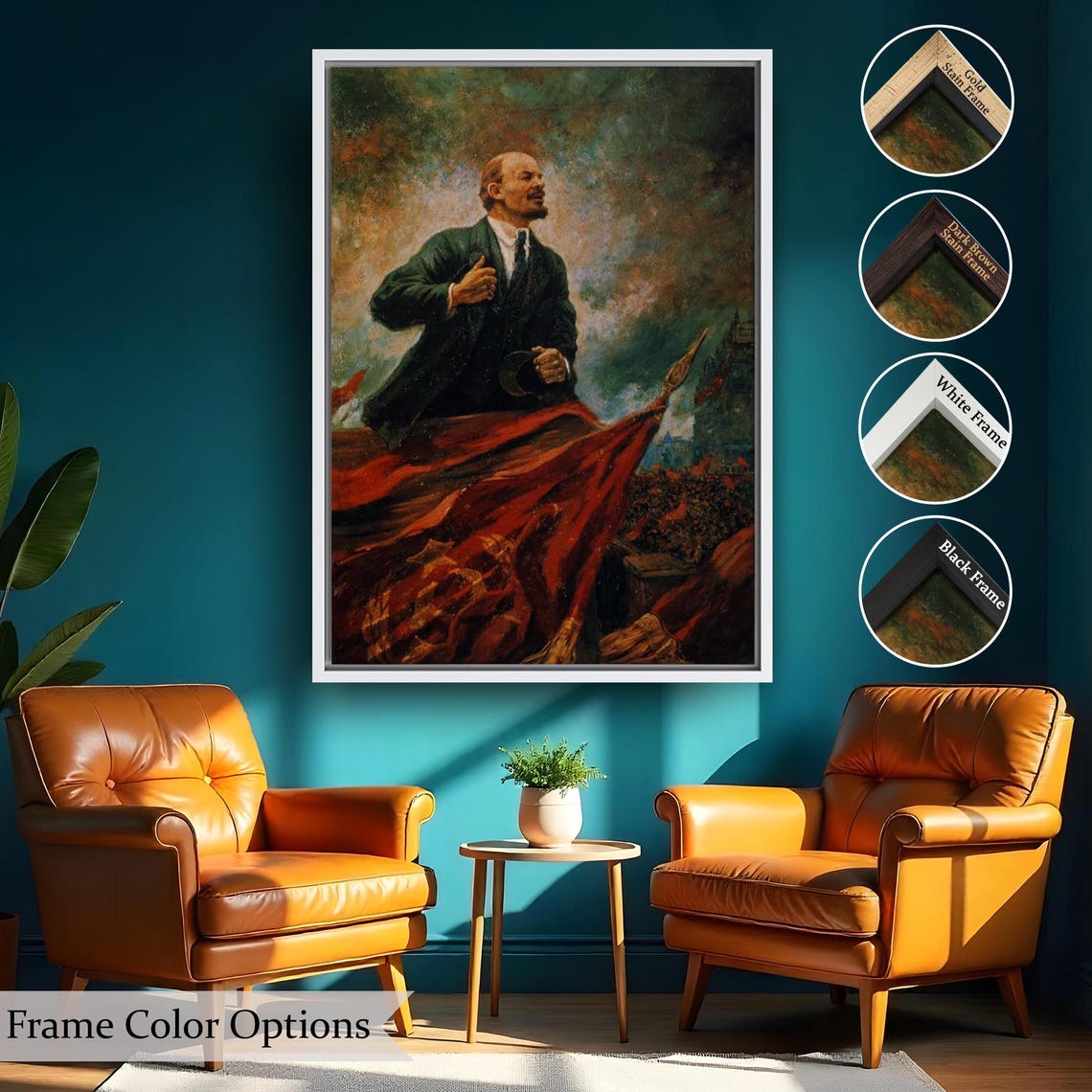 Vladimir Lenin With Soviet Red Flag Historic Portrait Art Poster - Image 2