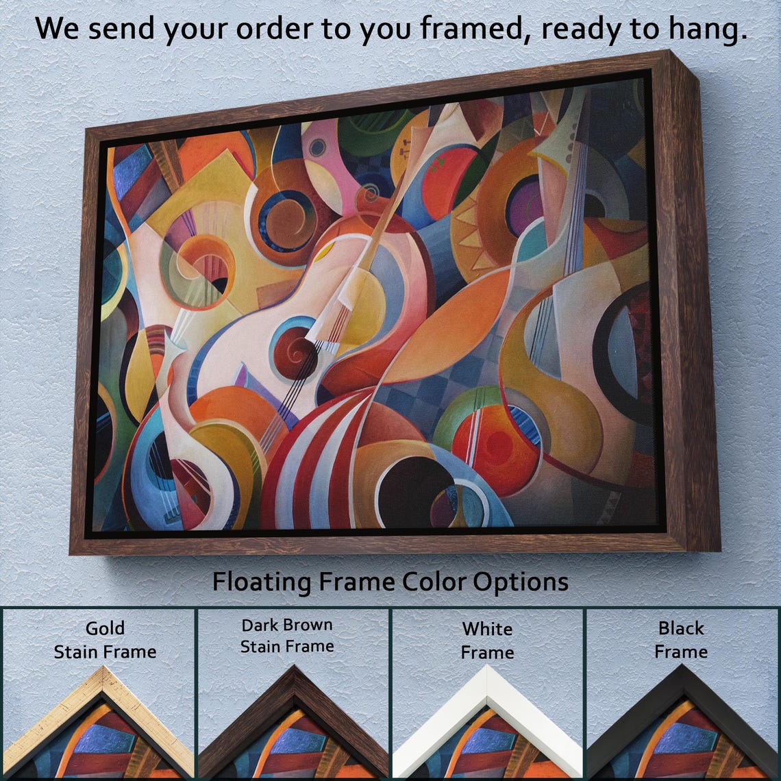 Cubist Guitars Warm Abstract Music Themed Modern Art Wall Poster - Image 3