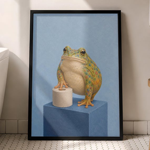 Funny Frog Bathroom Wall Art, Vintage Animal Poster