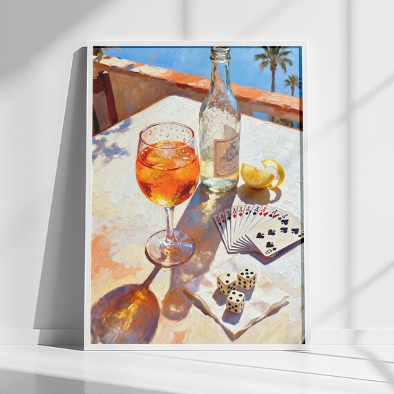 Aperol Spritz Art Print, Coastal Italian Cocktail