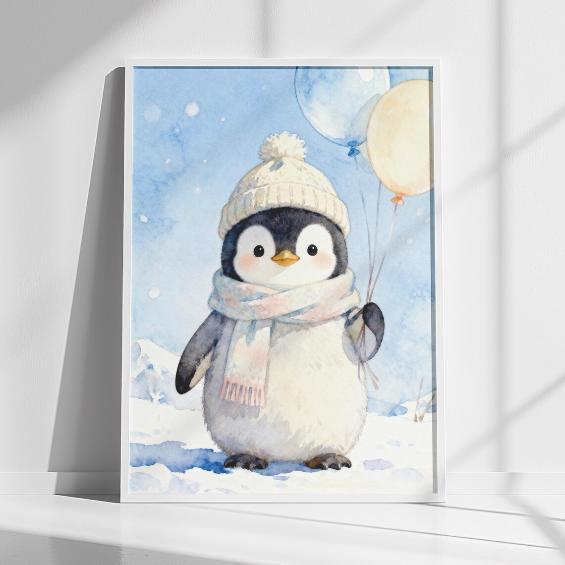 Penguin Nursery Wall Art, Winter Balloons Art Print