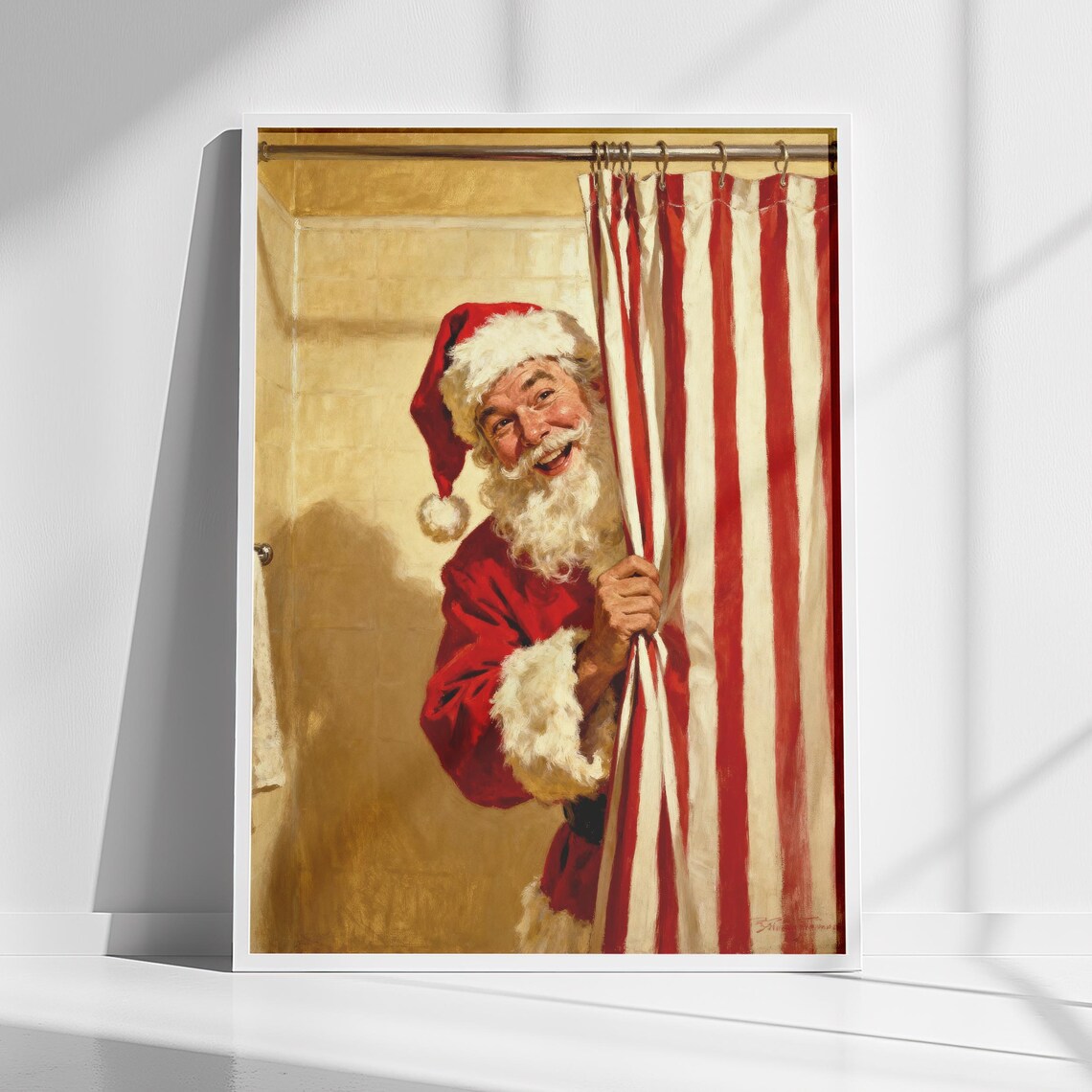 Santa Bathroom Wall Art, Vintage Christmas Art Print