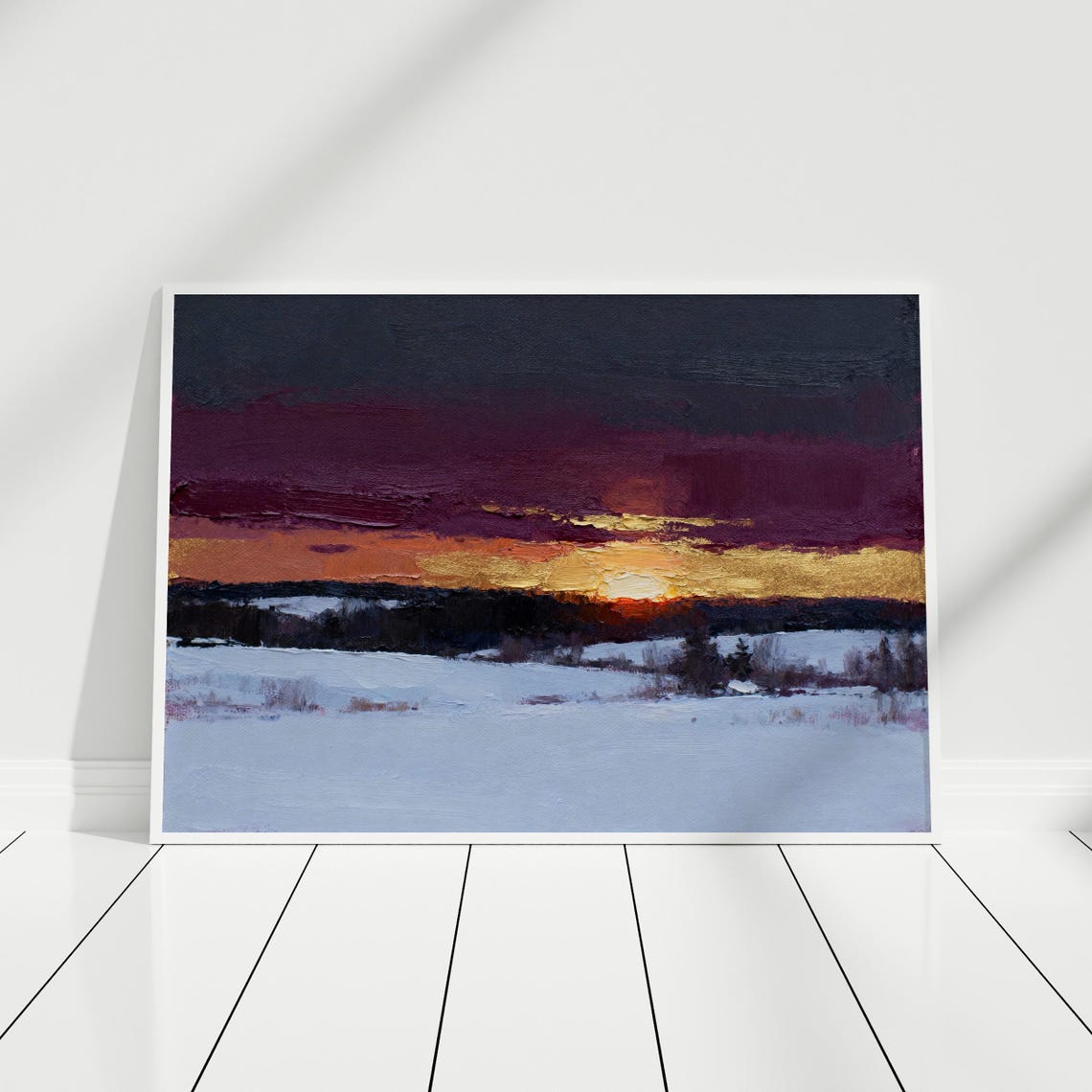 Winter Sunset Wall Art Abstract Acrylic Impasto Print Instant