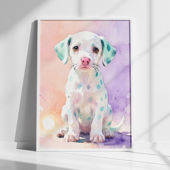 Dalmatian Puppy Pastel Watercolor Cute Nursery Portrait Poster