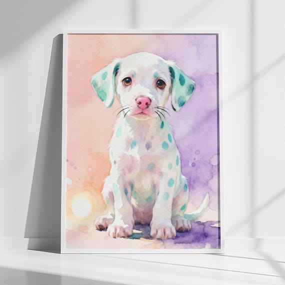 Dalmatian Puppy Print Nursery Wall Art Pastel Watercolor Instant