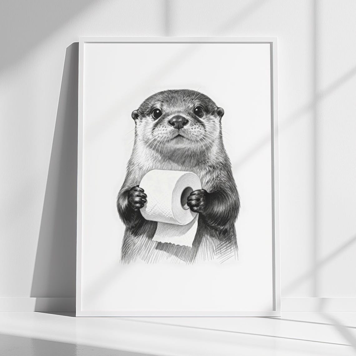Funny Bathroom Otter Art Black And White Sketch Print Instant