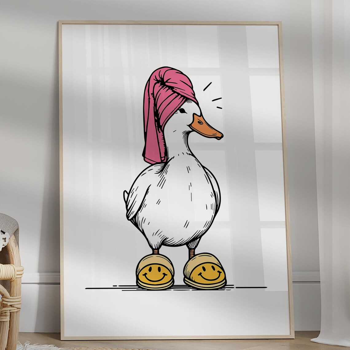 Cute Bathroom Duck Pink Retro Poster Print