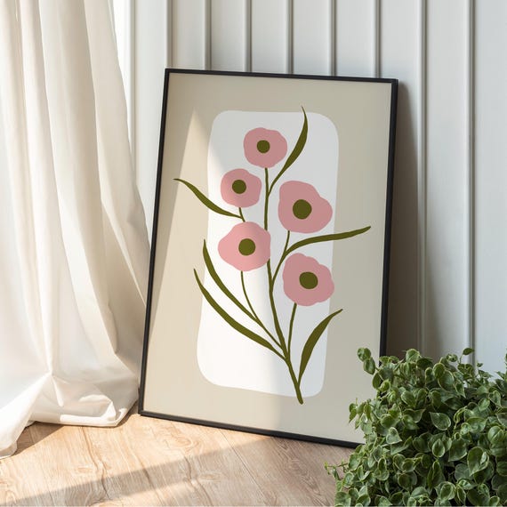 Boho Flower Market Poster Green Pink Vintage Wall Art Living Room Cute Flowers Decor Abstract Botanical