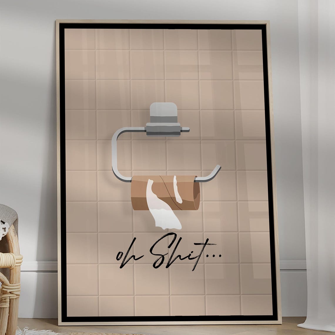 Funny Bathroom Wall Art Oh Shit Toilet Print Poster Minimalist For Playful And Modern Decor