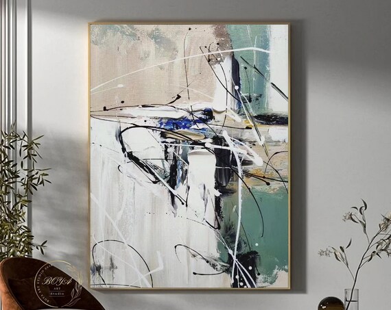 Light Beige Abstract Line Art, Modern Wall Art Print