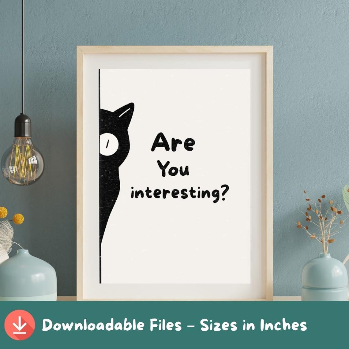 Are You Interesting Shy Black Cat Half Hidden Peeking Wall Art