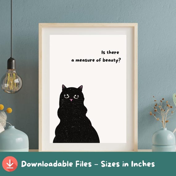 Kawaii Black Cat Art Print Funny Kitty Quote Minimalist Decor A2a5 Sizes