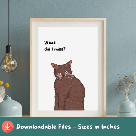 Curious Cat Art Print Funny Kitten Illustration A2a5 Sizes